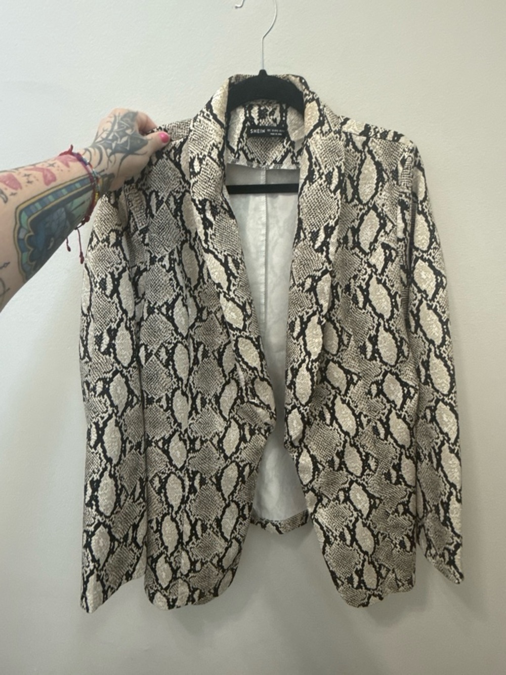 SHEIN Snake-Print Blazer in Beige and Black
